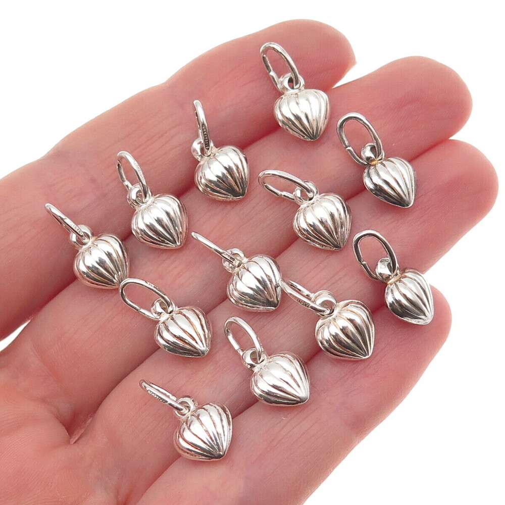 Old Stock 925 Sterling Silver Vintage Italy SET of 12 Heart Mini Charm Pendants